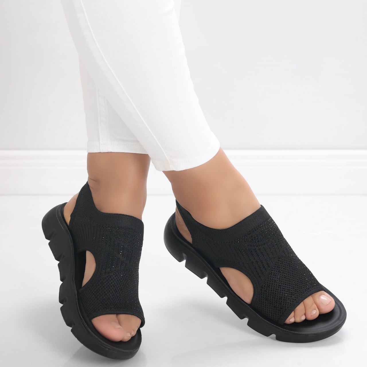 Sandale dama fara toc Negre din Textil Dilan - poza 2