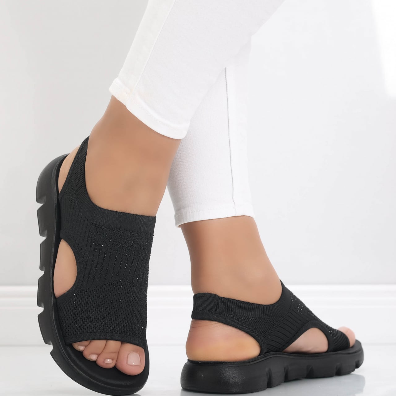 Sandale dama fara toc Negre din Textil Dilan - poza 3