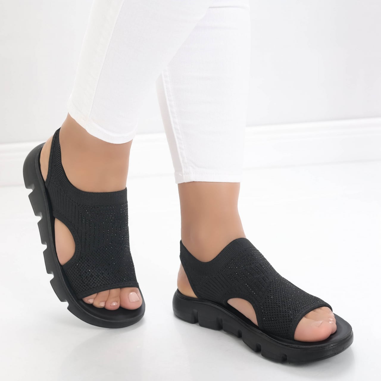 Sandale dama fara toc Negre din Textil Dilan - poza 4