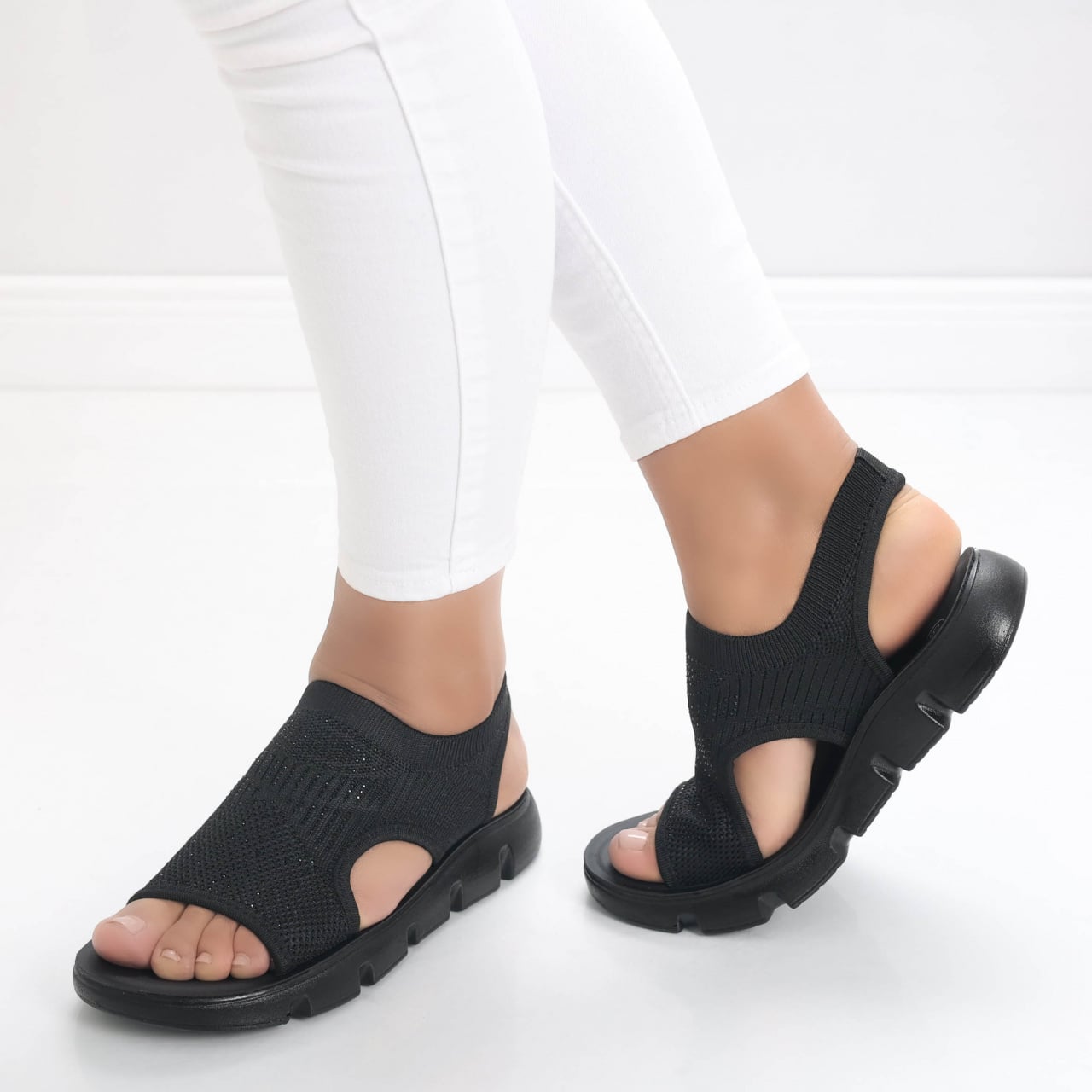 Sandale dama fara toc Negre din Textil Dilan - poza 5