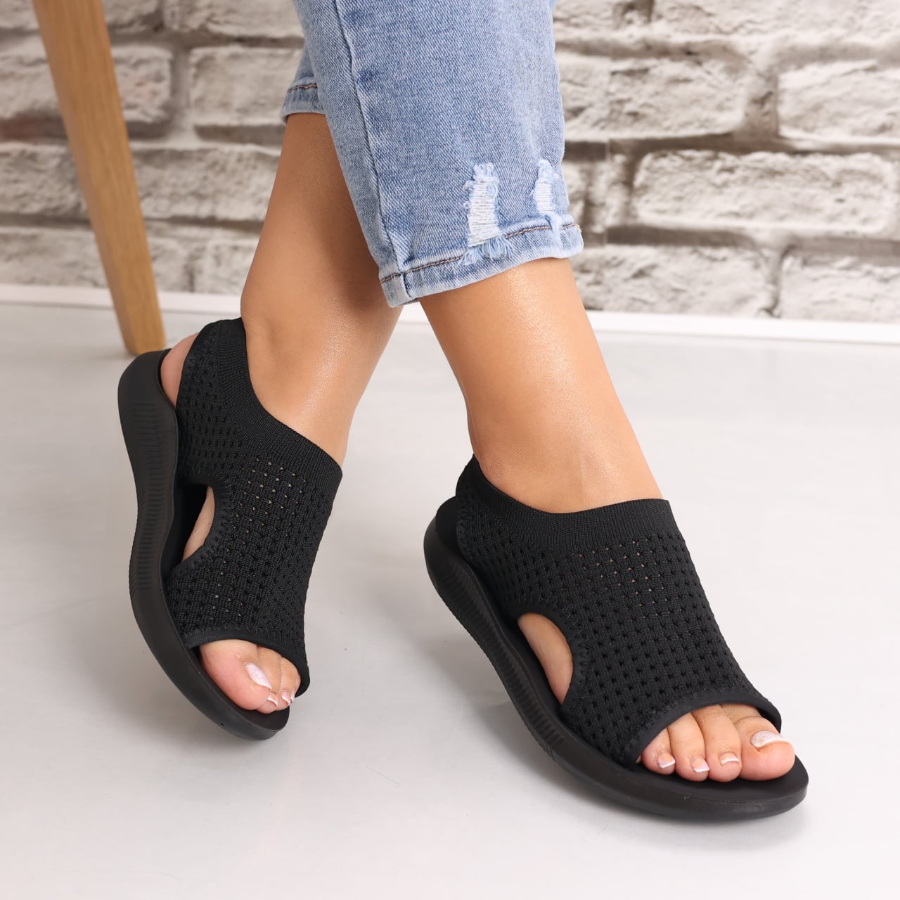 Sandale dama Fara toc Negre din Textil Estella - poza 1