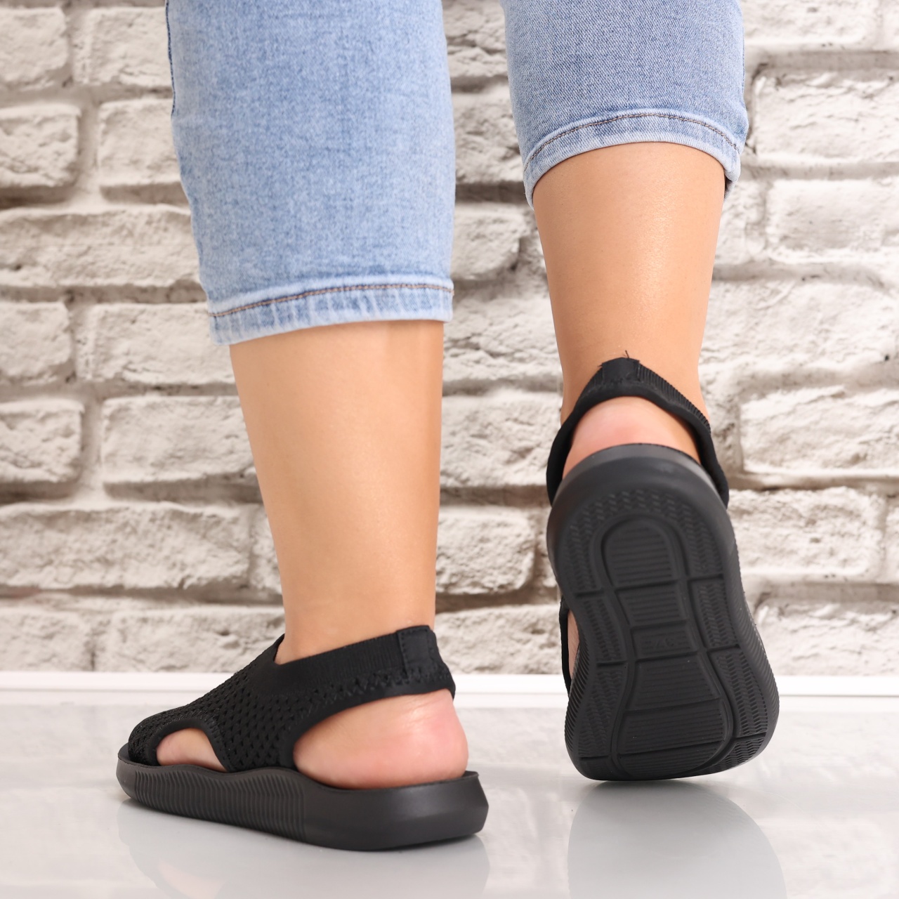 Sandale dama Fara toc Negre din Textil Estella - poza 5