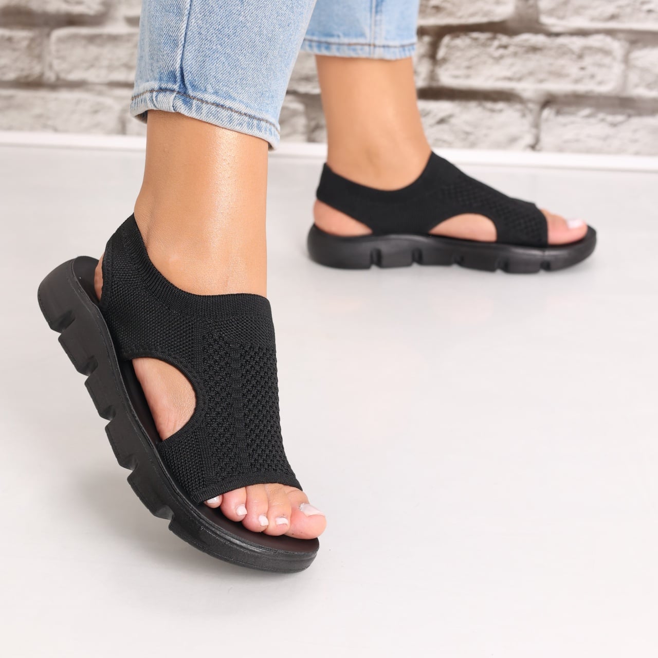 Sandale dama fara toc Negre din Textil Galna - poza 1