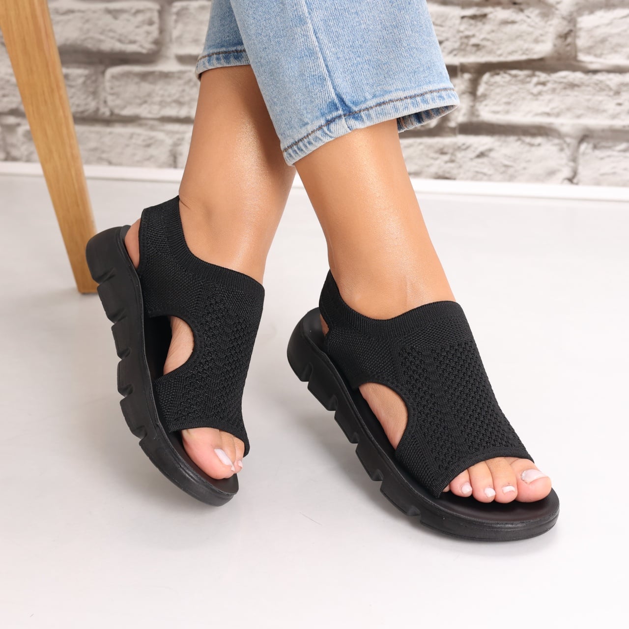Sandale dama fara toc Negre din Textil Galna - poza 2