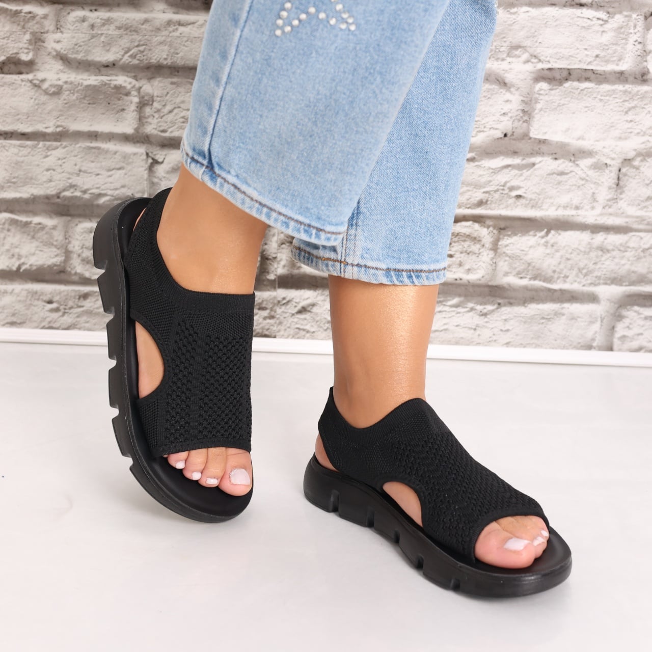 Sandale dama fara toc Negre din Textil Galna - poza 4