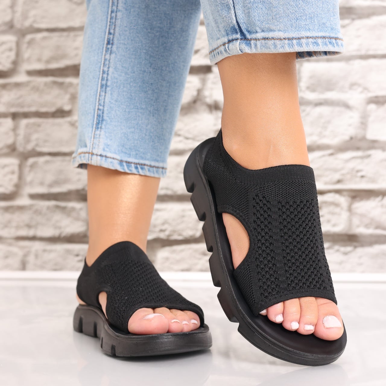 Sandale dama fara toc Negre din Textil Galna - poza 5