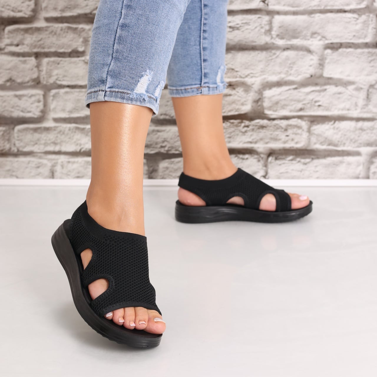 Sandale dama Fara toc Negre din Textil Laren - poza 1
