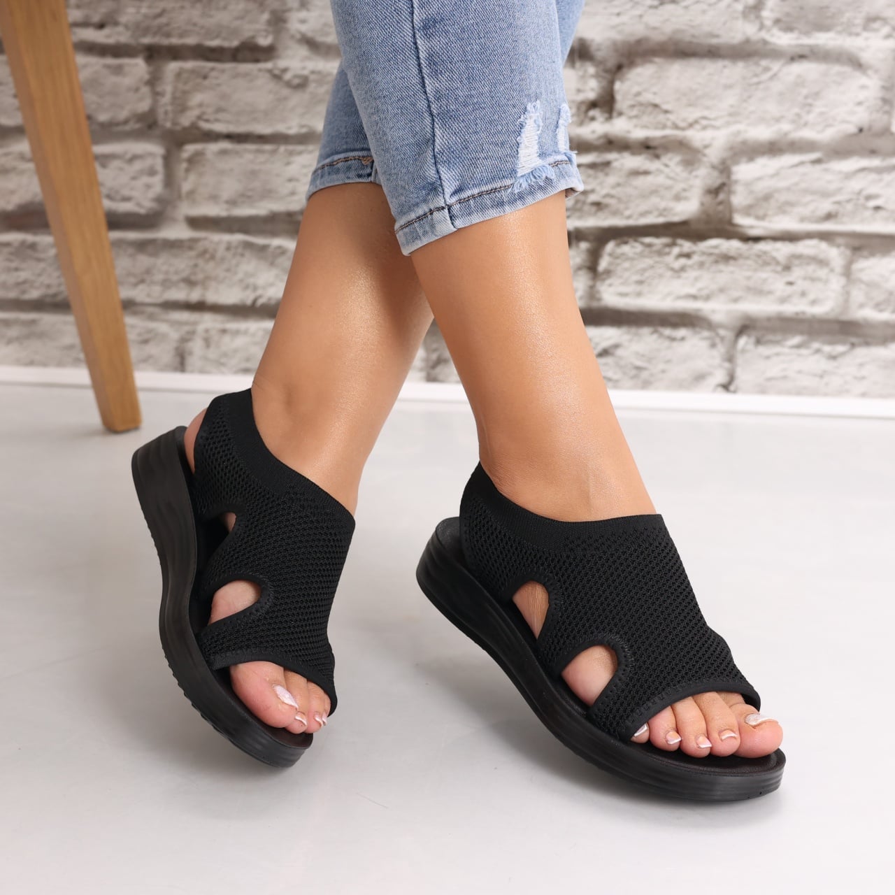 Sandale dama Fara toc Negre din Textil Laren - poza 3