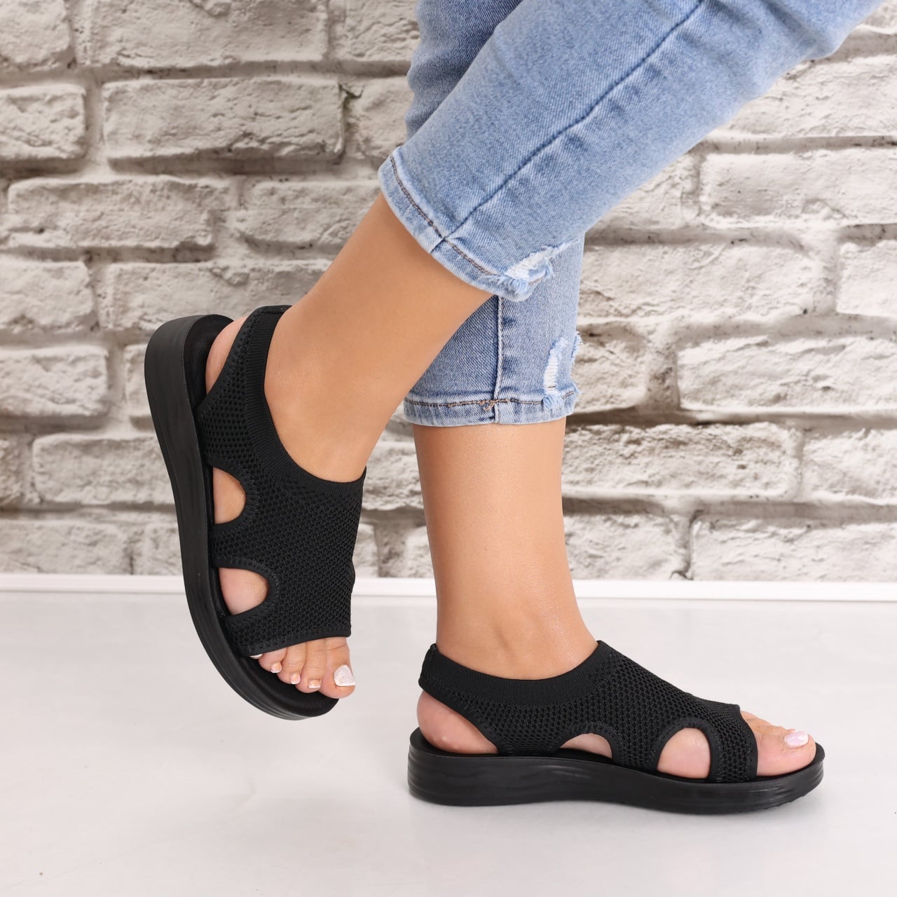 Sandale dama Fara toc Negre din Textil Laren - poza 4