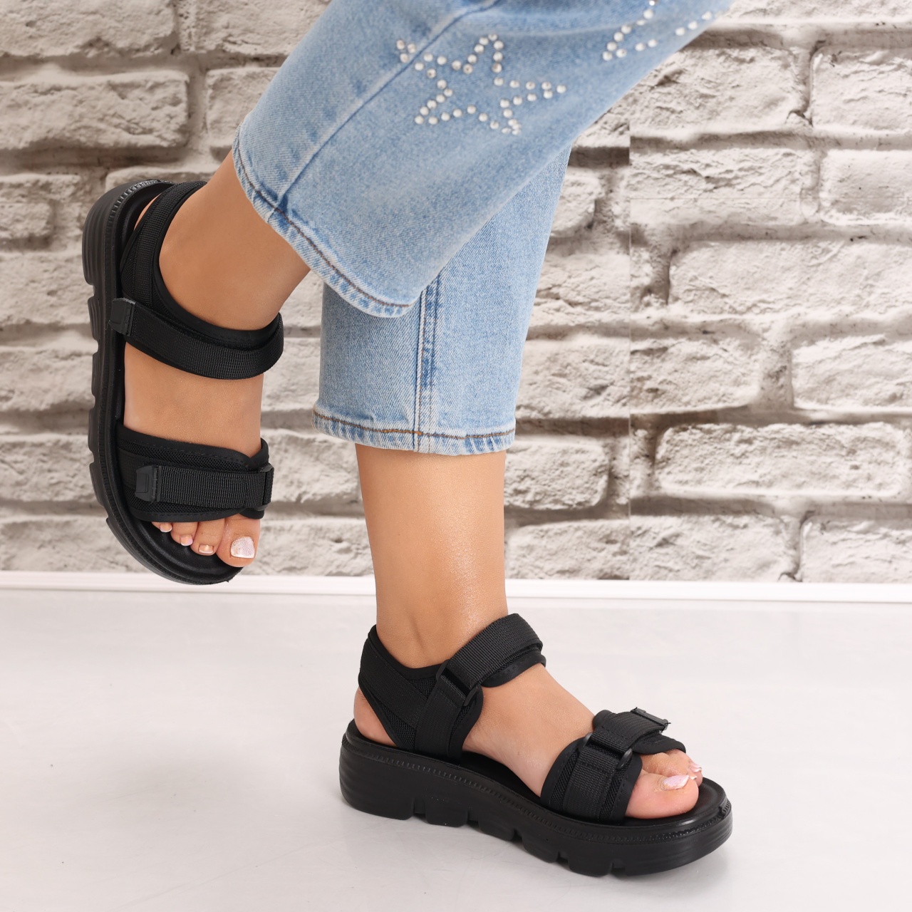Sandale dama Fara toc Negre din Textil Madisin - poza 2