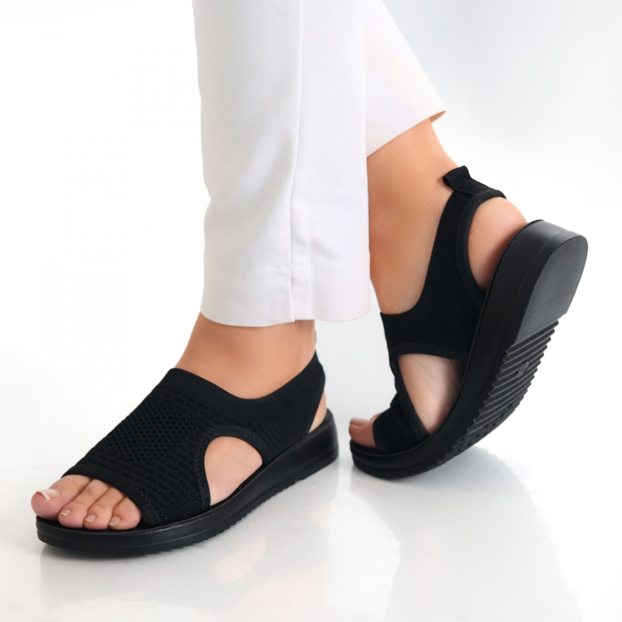 Sandale dama fara toc Negre din Textil Ortena - poza 1
