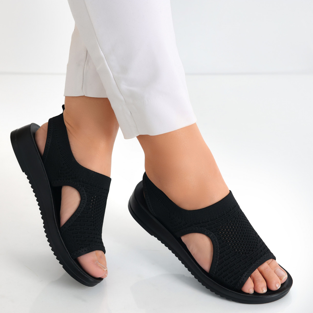 Sandale dama fara toc Negre din Textil Ortena - poza 3