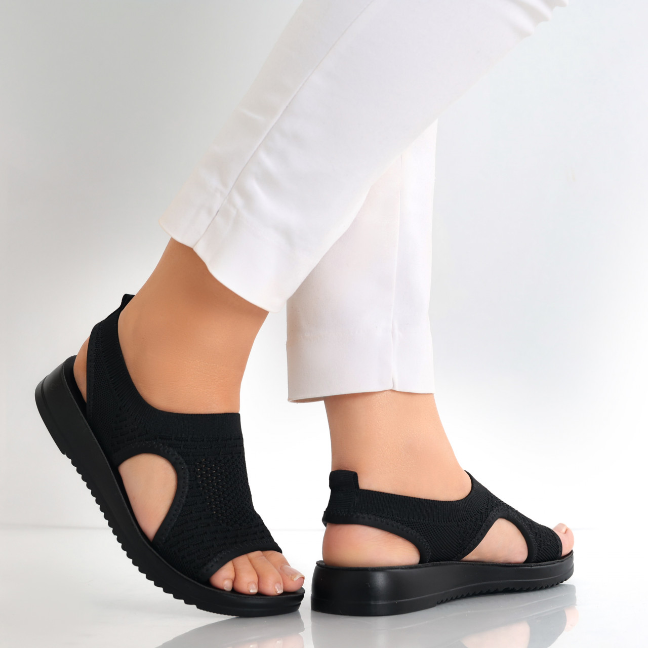 Sandale dama fara toc Negre din Textil Ortena - poza 5