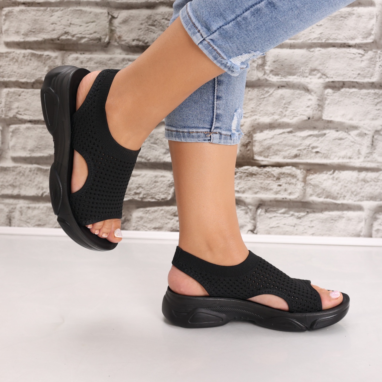 Sandale dama Fara toc Negre din Textil Saniela - poza 3
