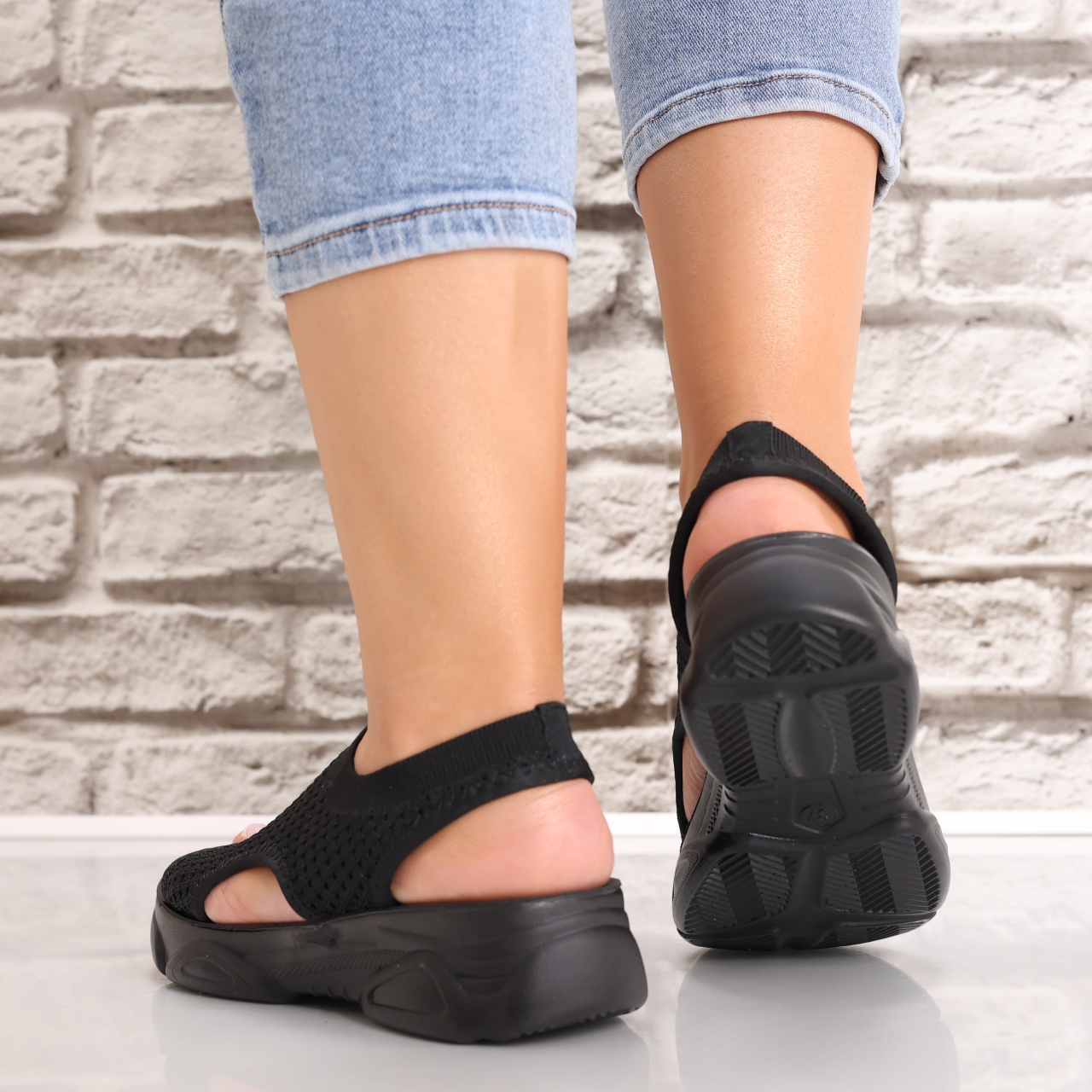 Sandale dama Fara toc Negre din Textil Saniela - poza 5