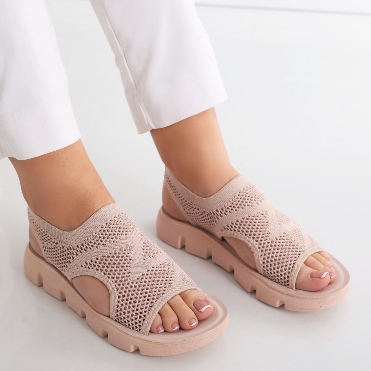 Sandale dama fara toc Roz din Textil Analis - poza 1
