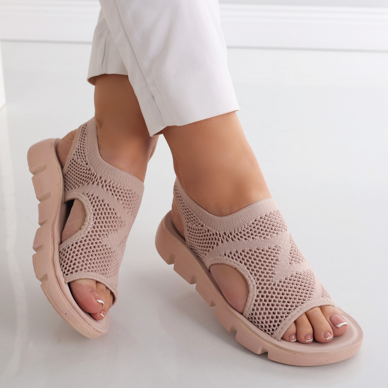 Sandale dama fara toc Roz din Textil Analis - poza 2