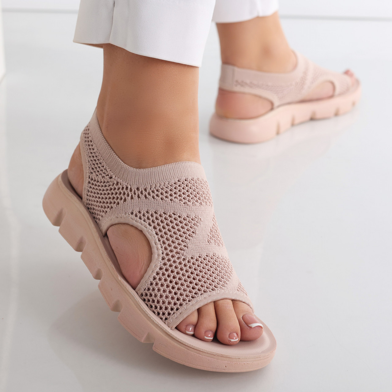 Sandale dama fara toc Roz din Textil Analis - poza 4
