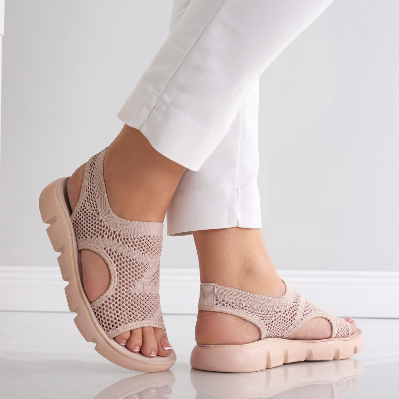 Sandale dama fara toc Roz din Textil Analis - poza 5