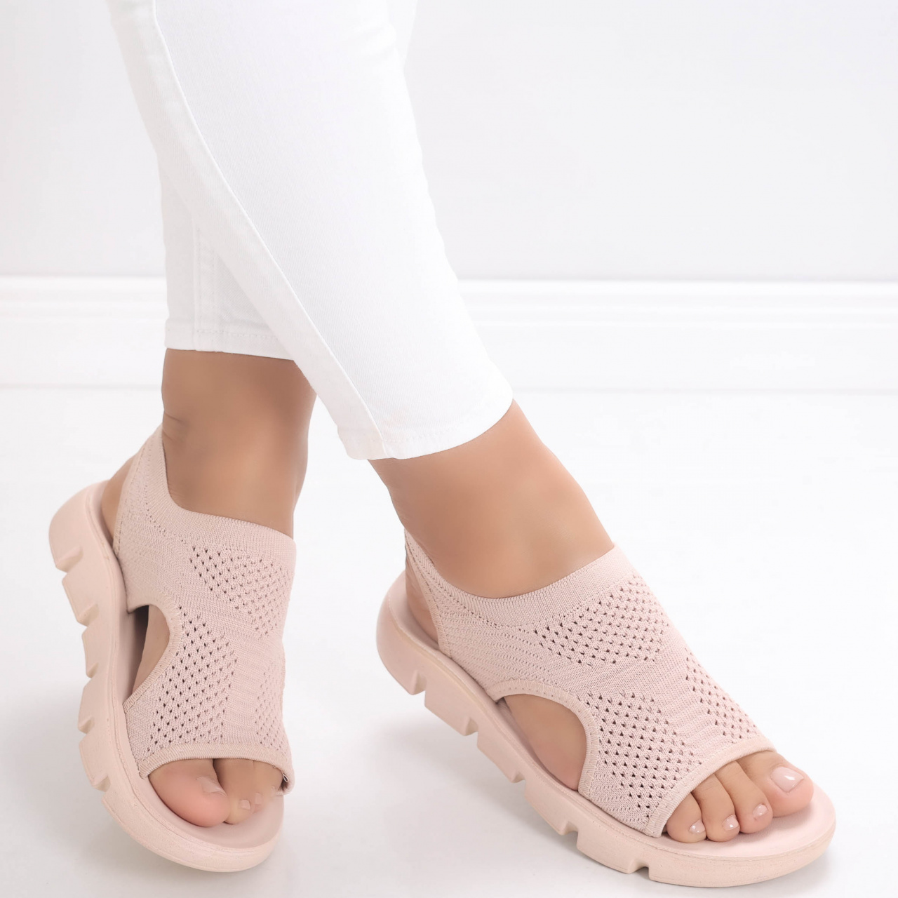 Sandale dama fara toc Roz din Textil Meneza - poza 2