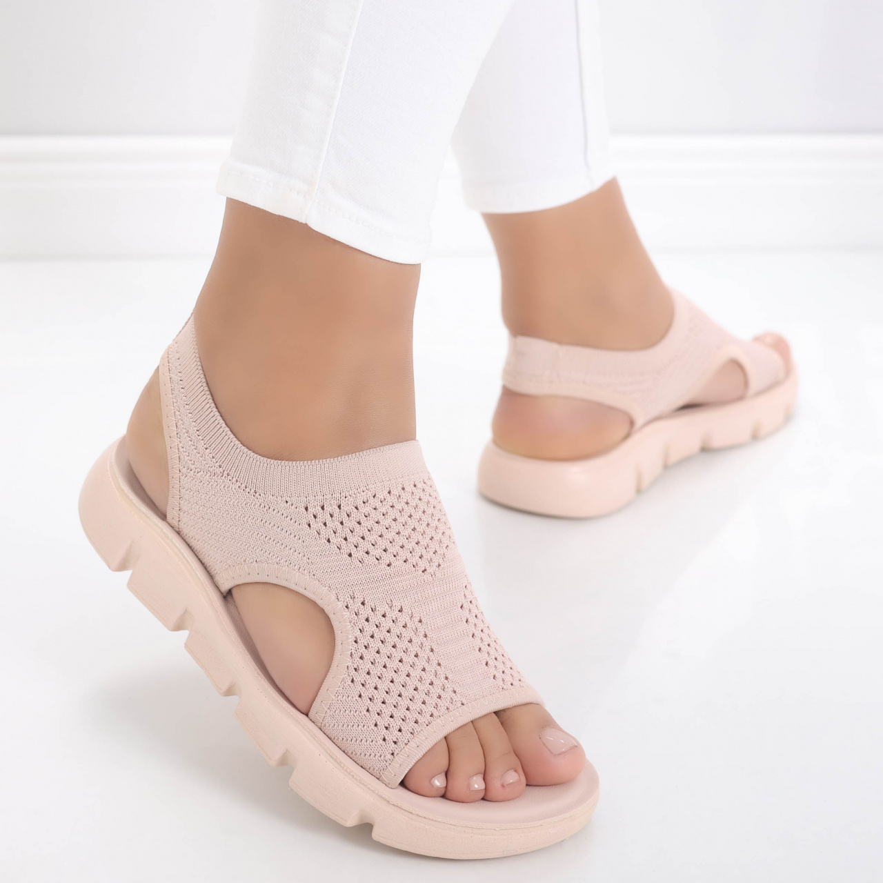Sandale dama fara toc Roz din Textil Meneza - poza 3