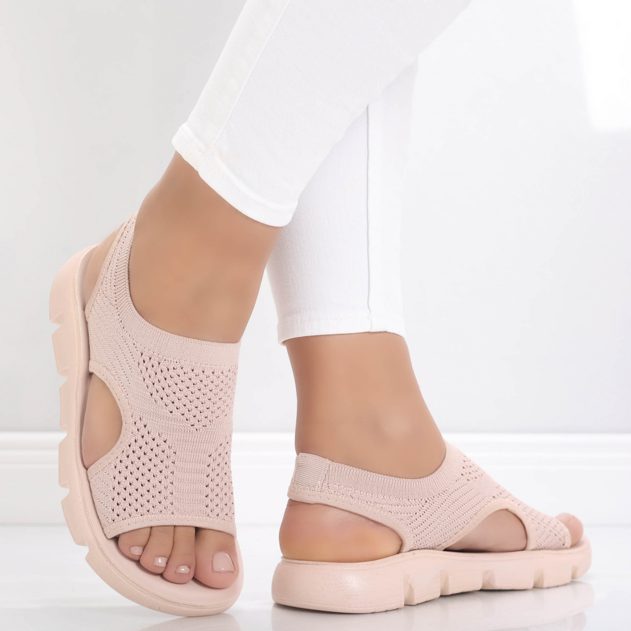 Sandale dama fara toc Roz din Textil Meneza - poza 4
