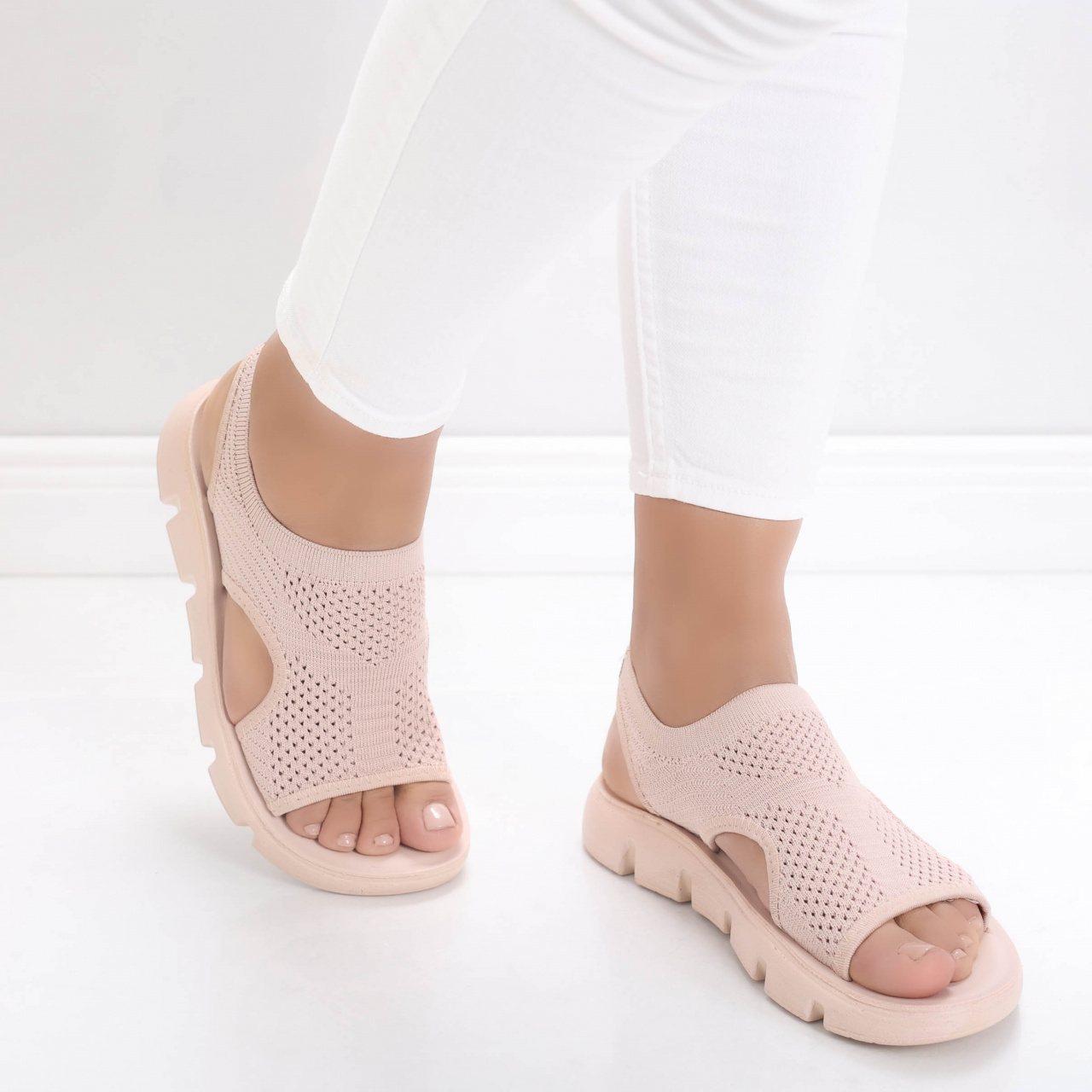 Sandale dama fara toc Roz din Textil Meneza - poza 5