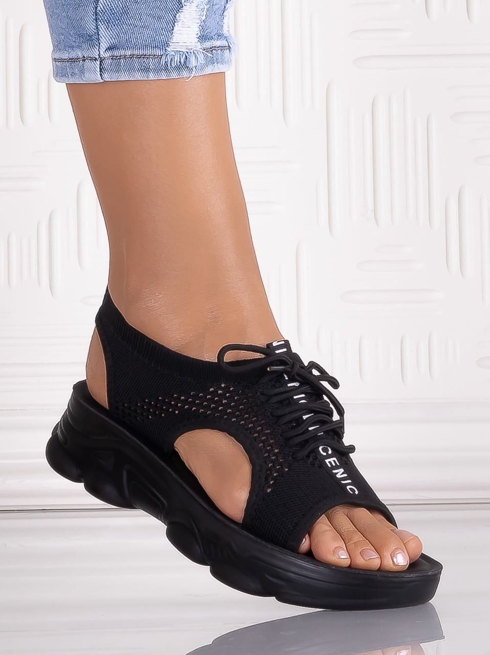 Sandale dama Negre din Material Texil Arizona - poza 3