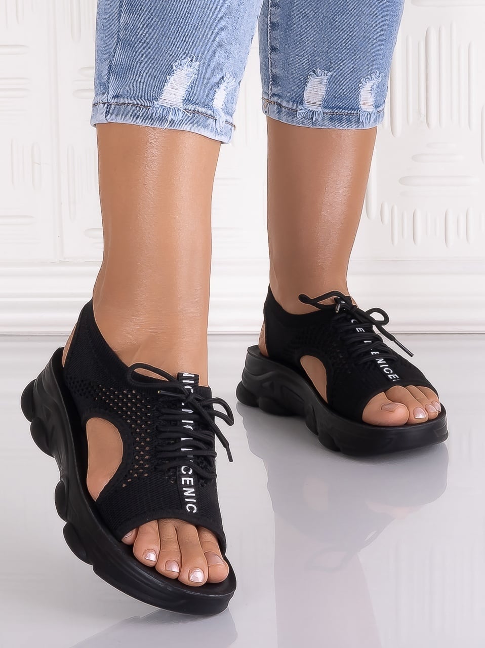 Sandale dama Negre din Material Texil Arizona - poza 4