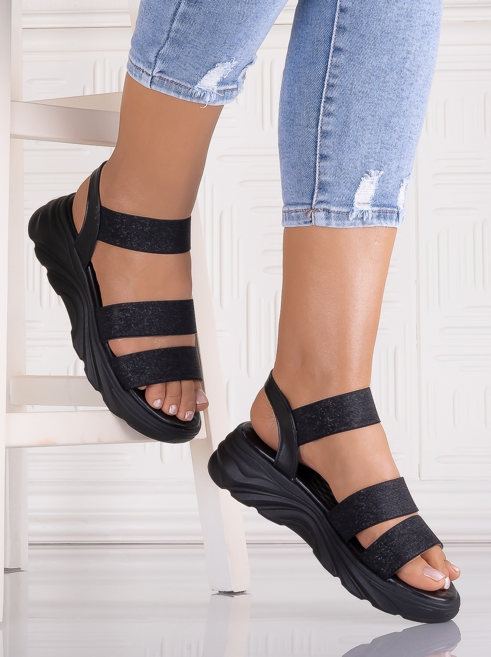 Sandale dama Negre din Piele Ecologica Roxanna - poza 2