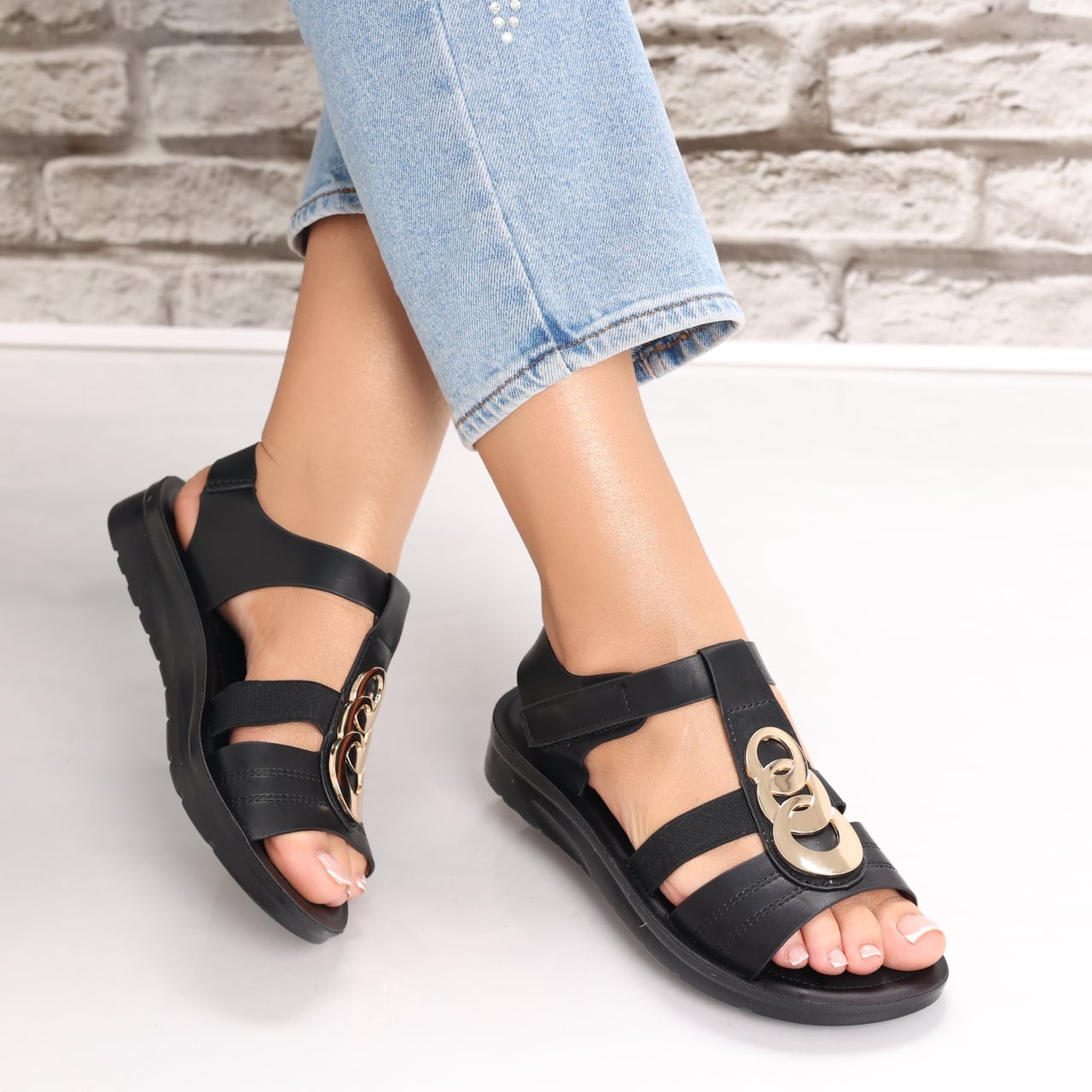 Sandale dama Negre2 din Piele Ecologica Areia - poza 2