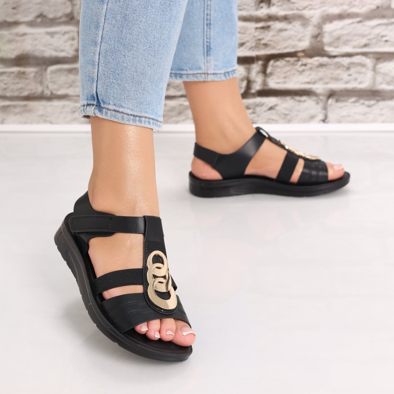Sandale dama Negre2 din Piele Ecologica Areia - poza 4