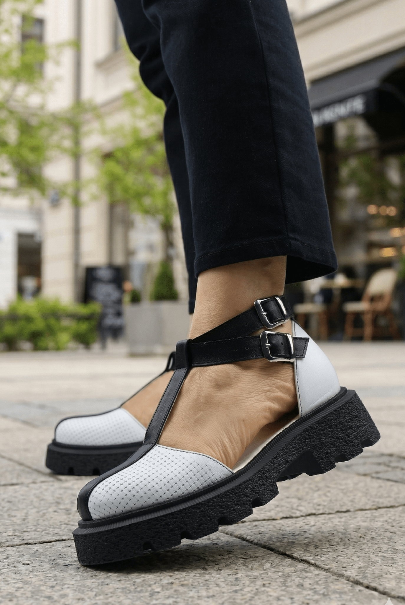 Sandale din Piele Alba Decupate cu Barete - Nayla WHITE