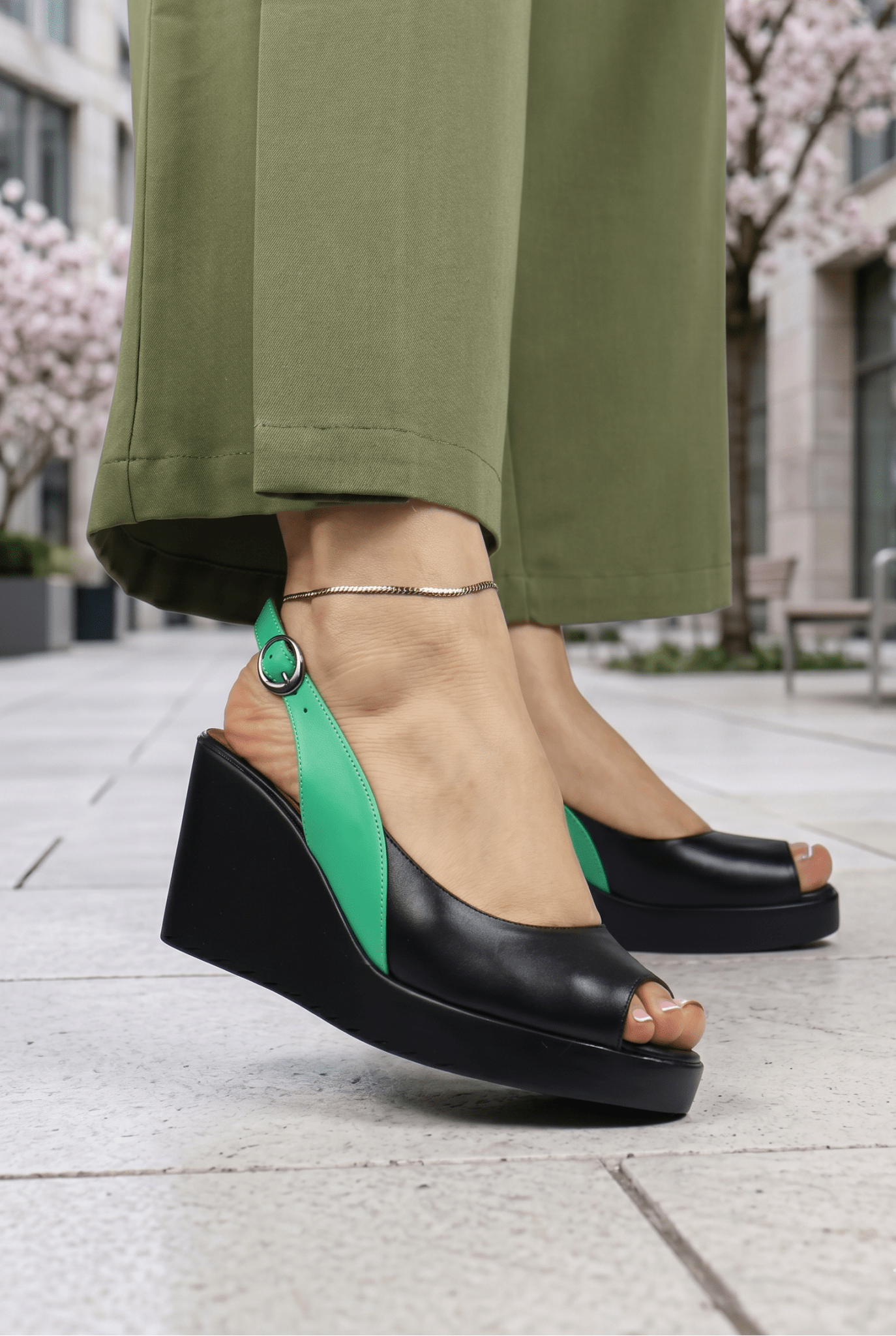 Sandale din Piele Verde cu Talpa Ortopedica - ZIFRY GREEN