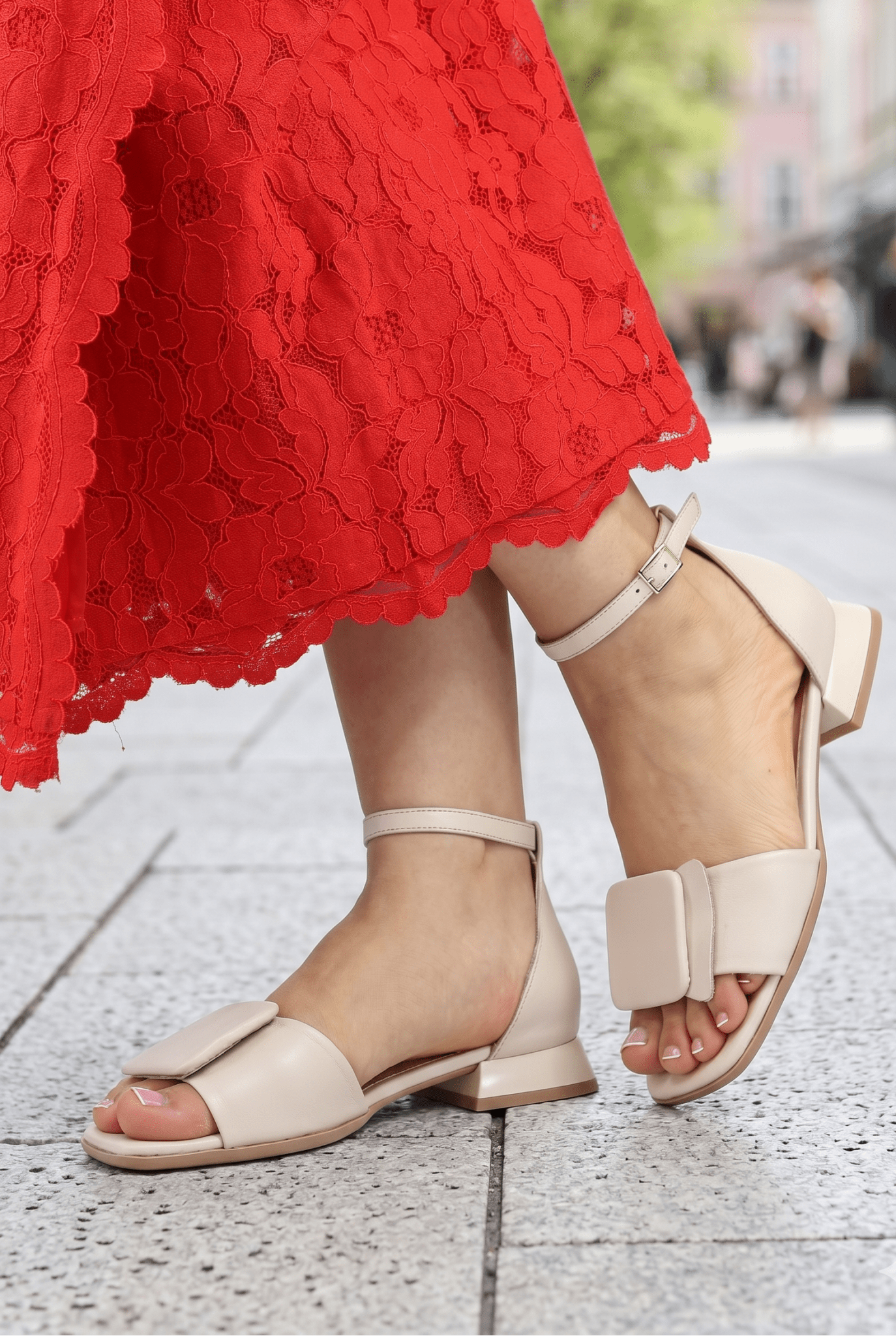 Sandale Elegante cu Toc din Piele cu Accesoriu - SYM BEIGE