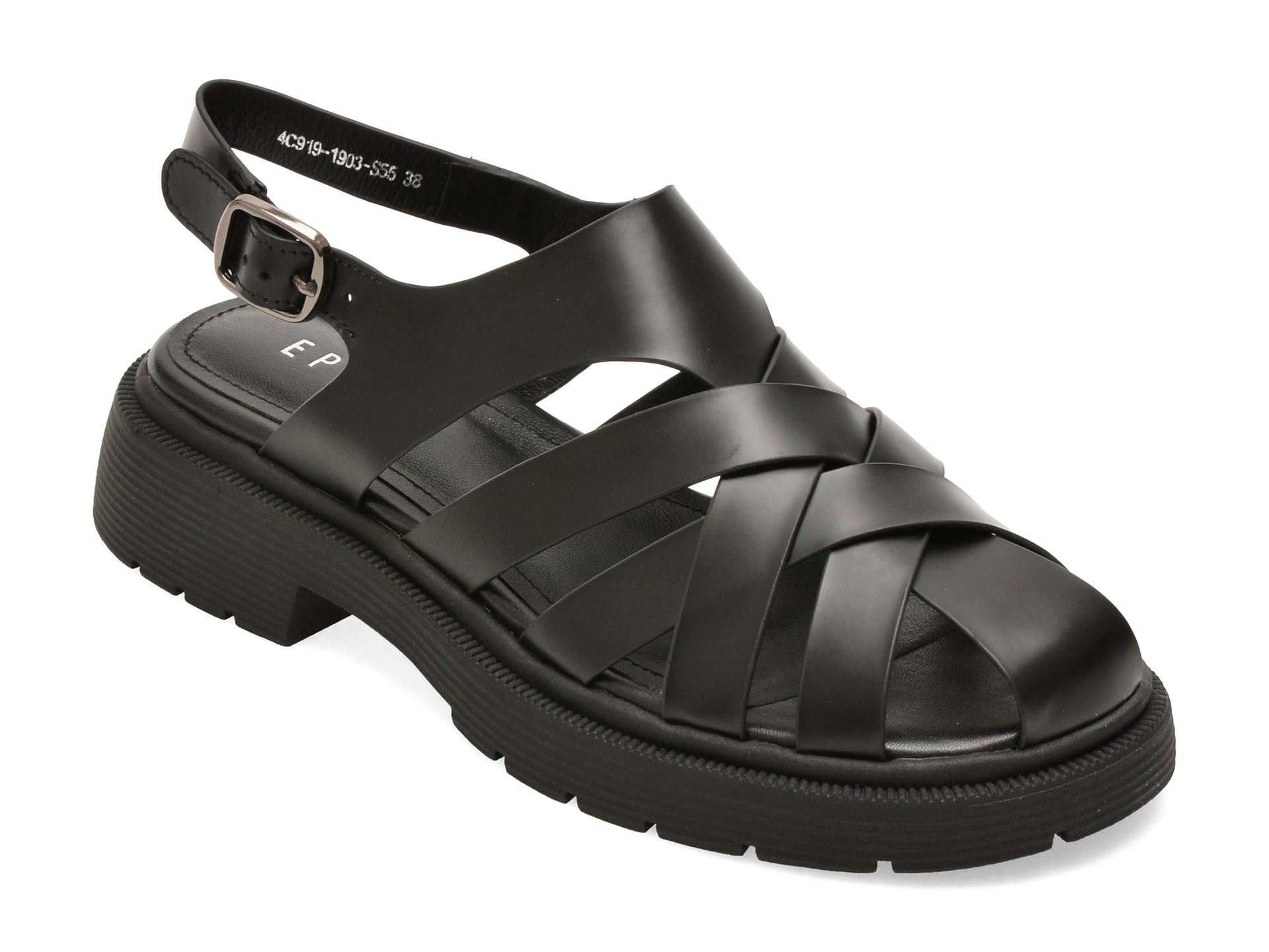 Sandale EPICA negre, 4C919, din piele naturala