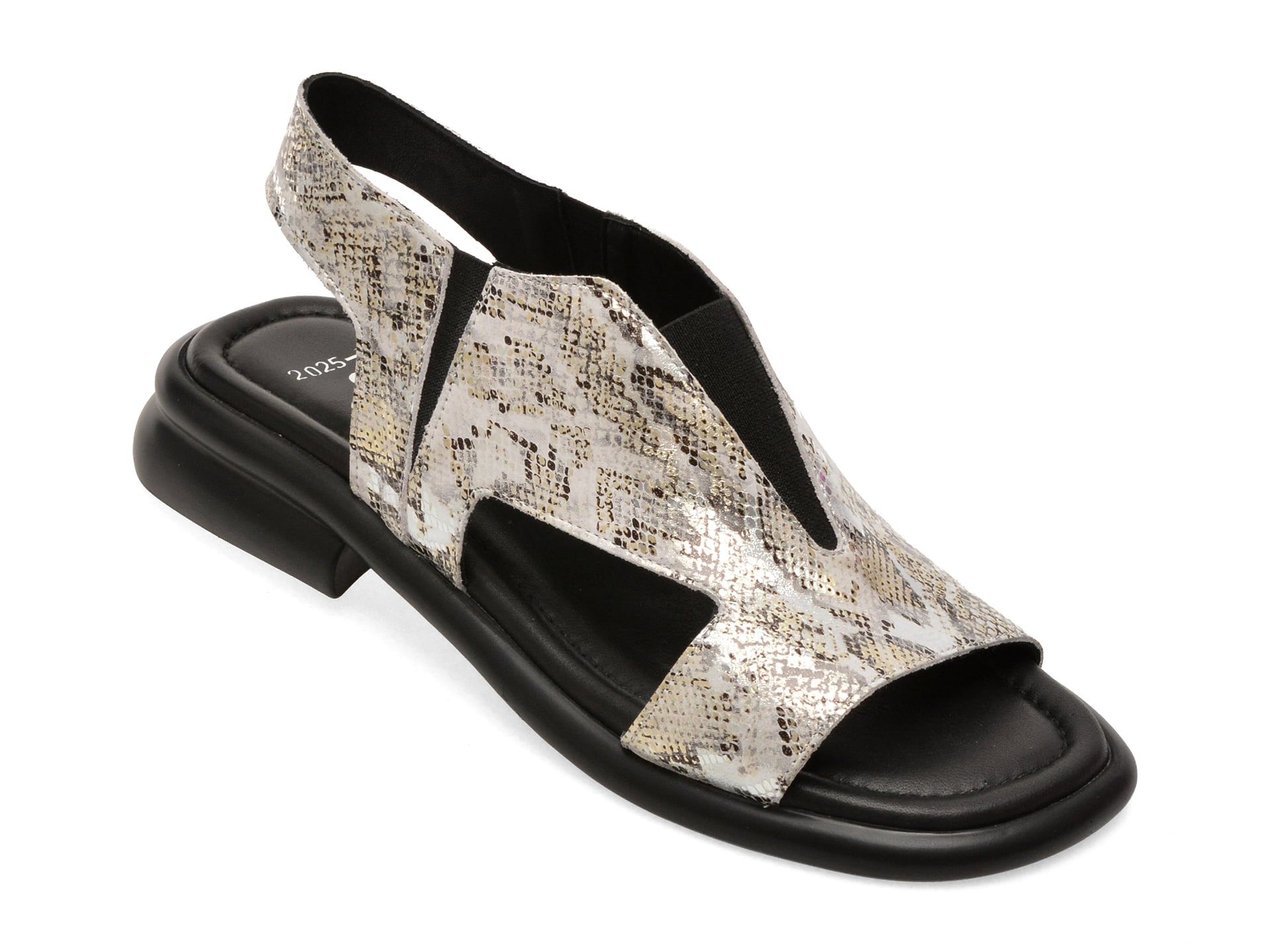 Sandale GOLD DEER alb-negru, 22025, din piele naturala