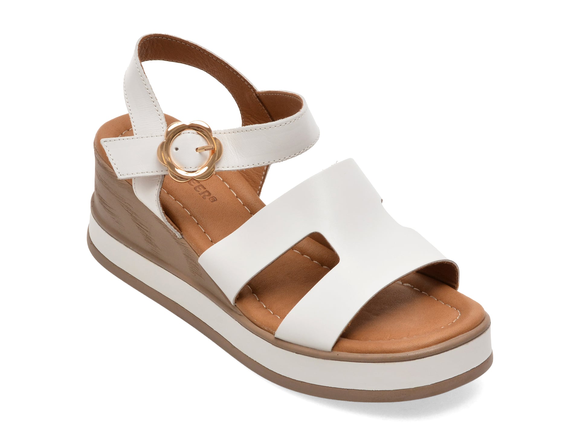 Sandale GOLD DEER albe, 22075, din piele naturala