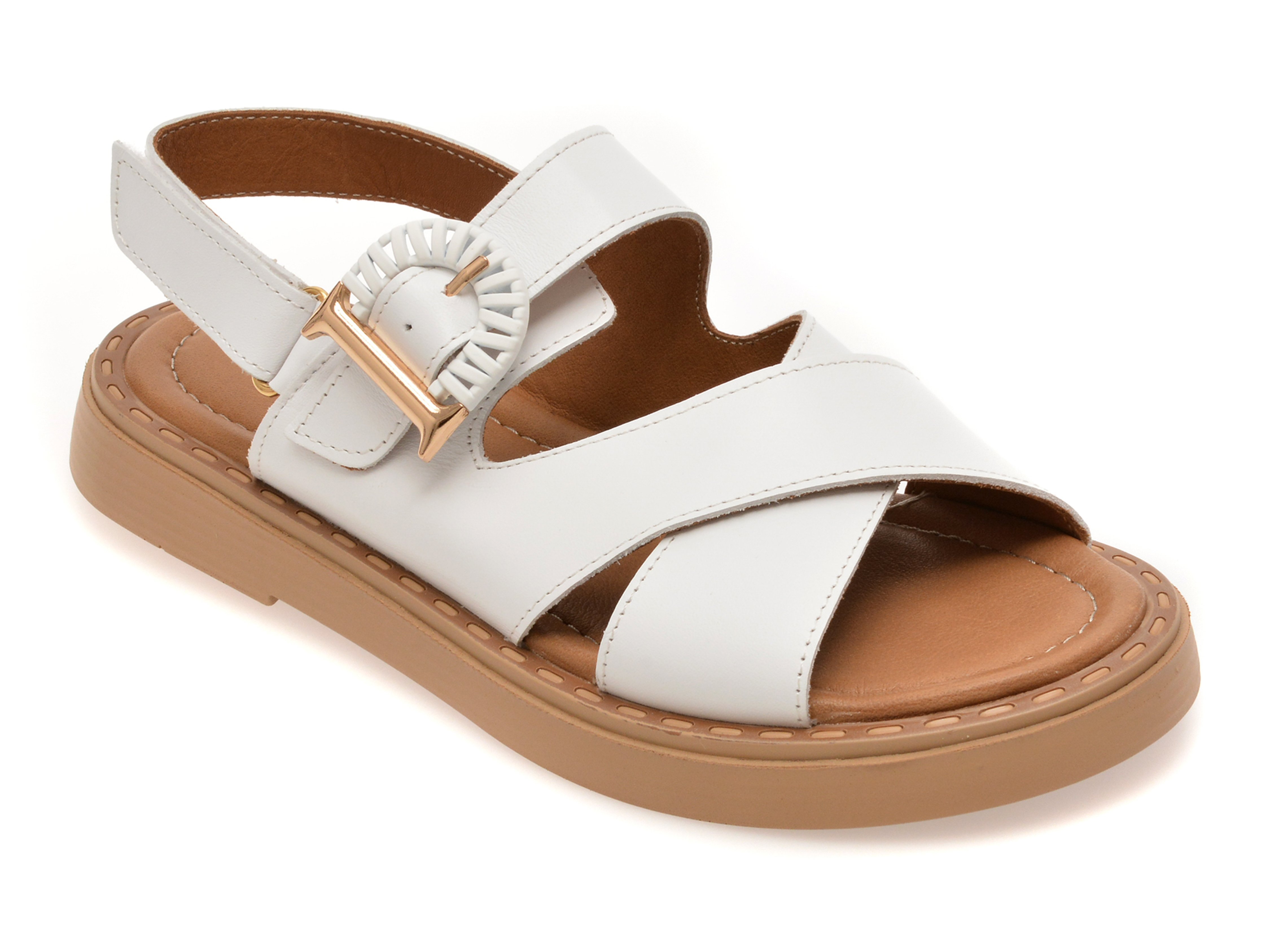 Sandale GOLD DEER albe, 22082, din piele naturala