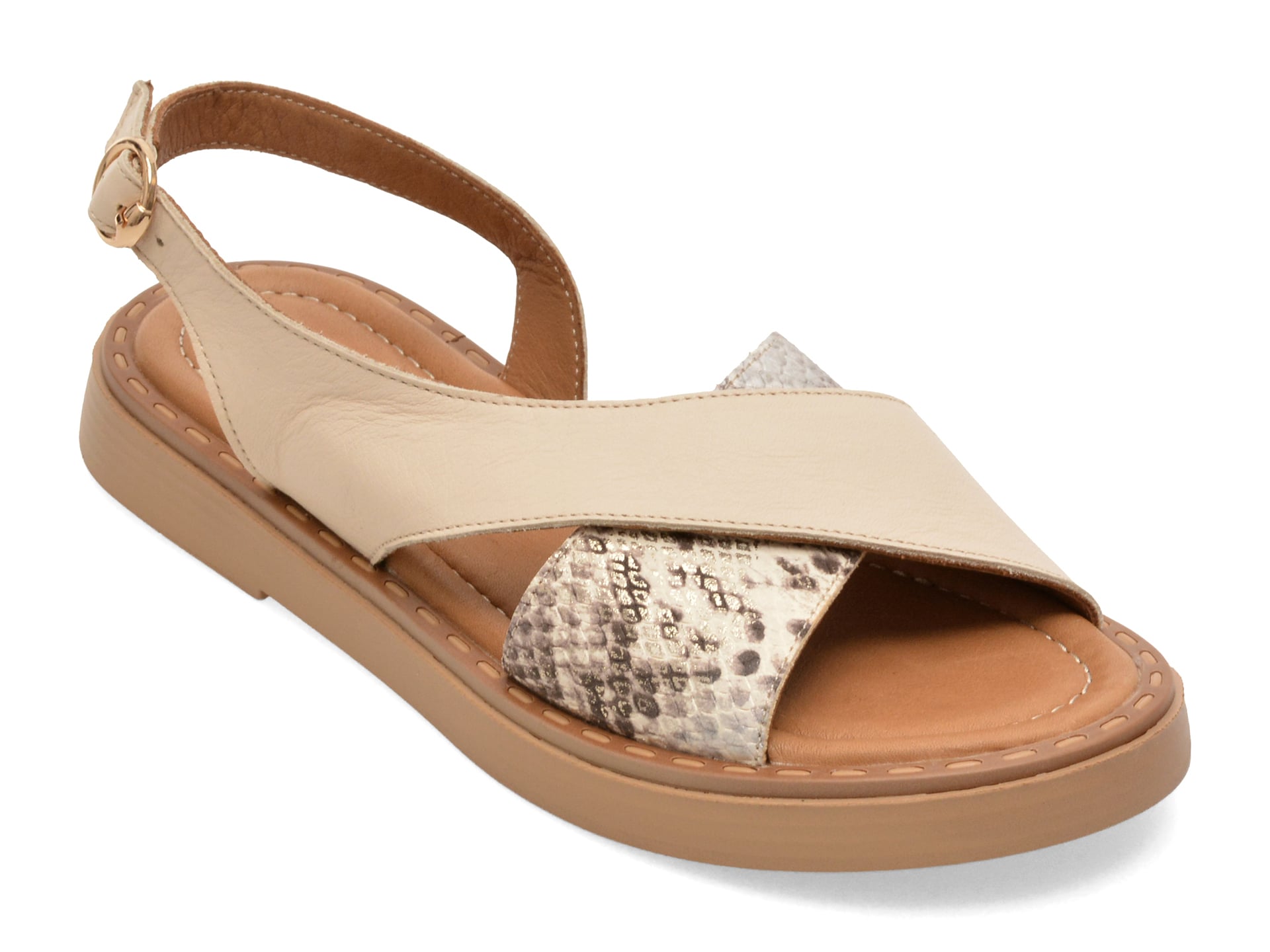 Sandale GOLD DEER bej, 22043, din piele naturala