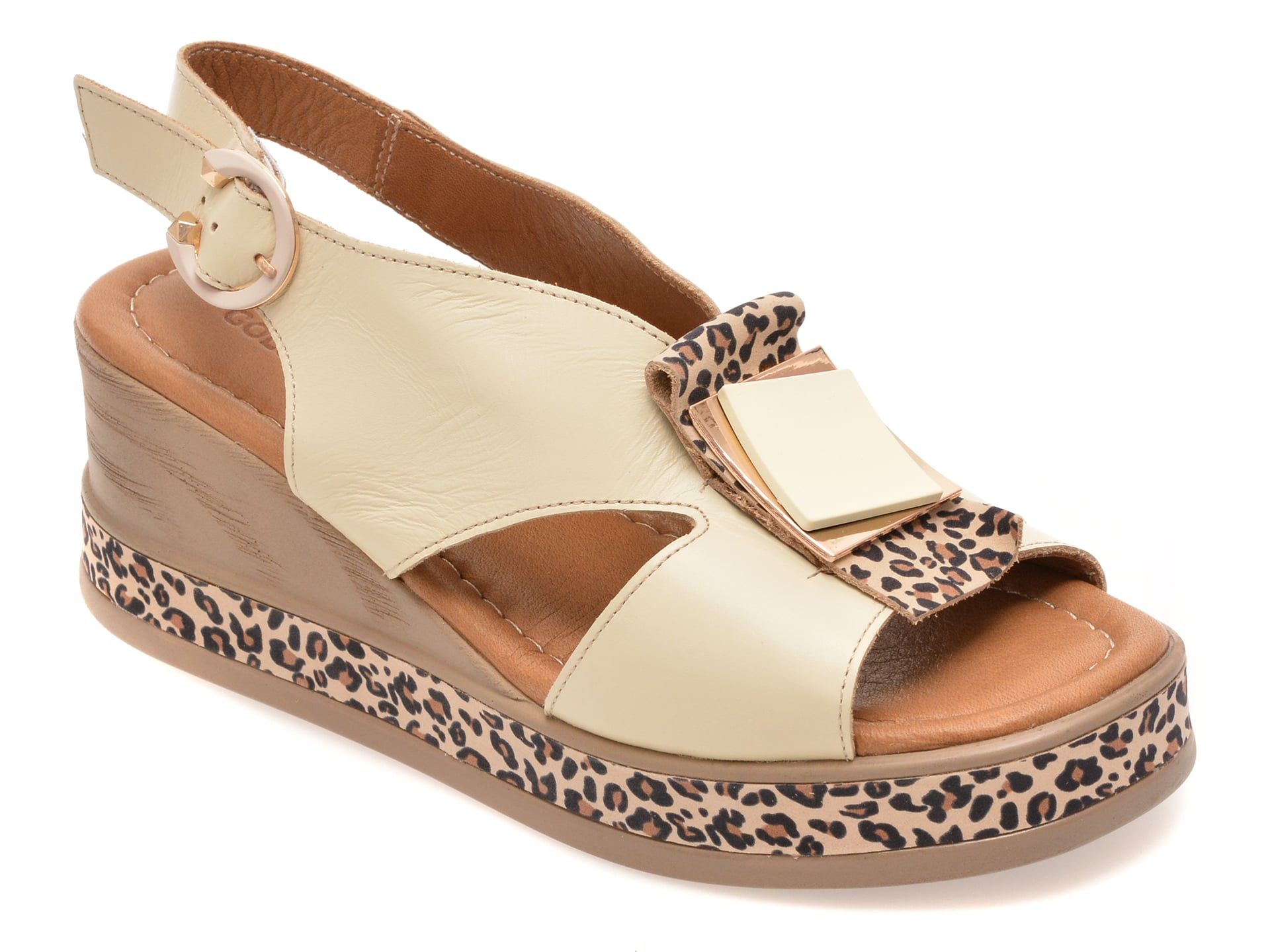 Sandale GOLD DEER bej, 22070, din piele naturala