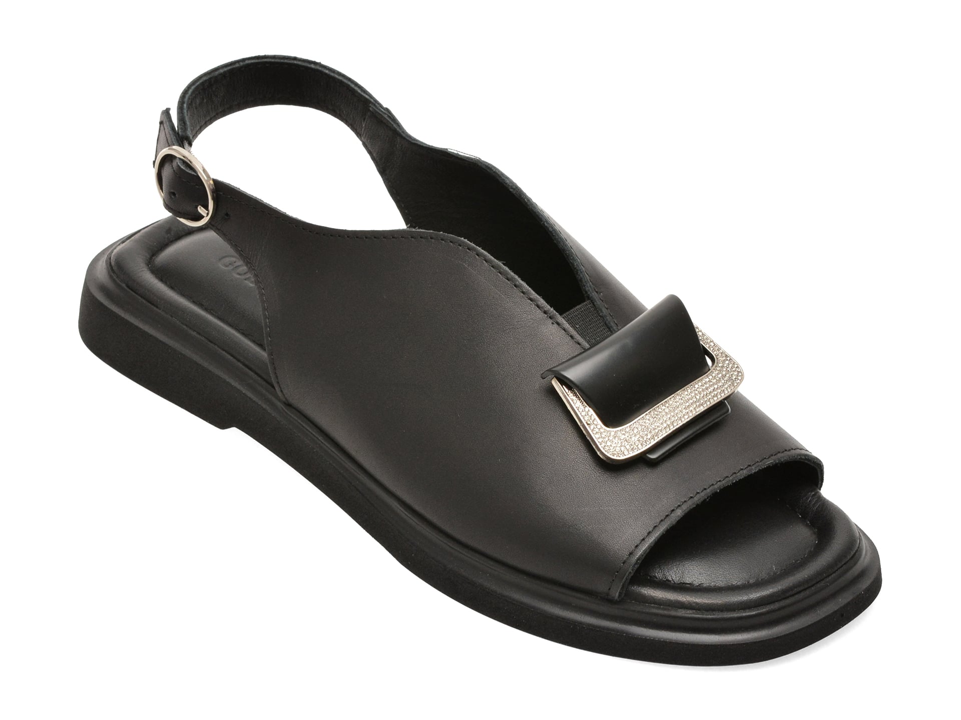 Sandale GOLD DEER negre, 22077, din piele naturala