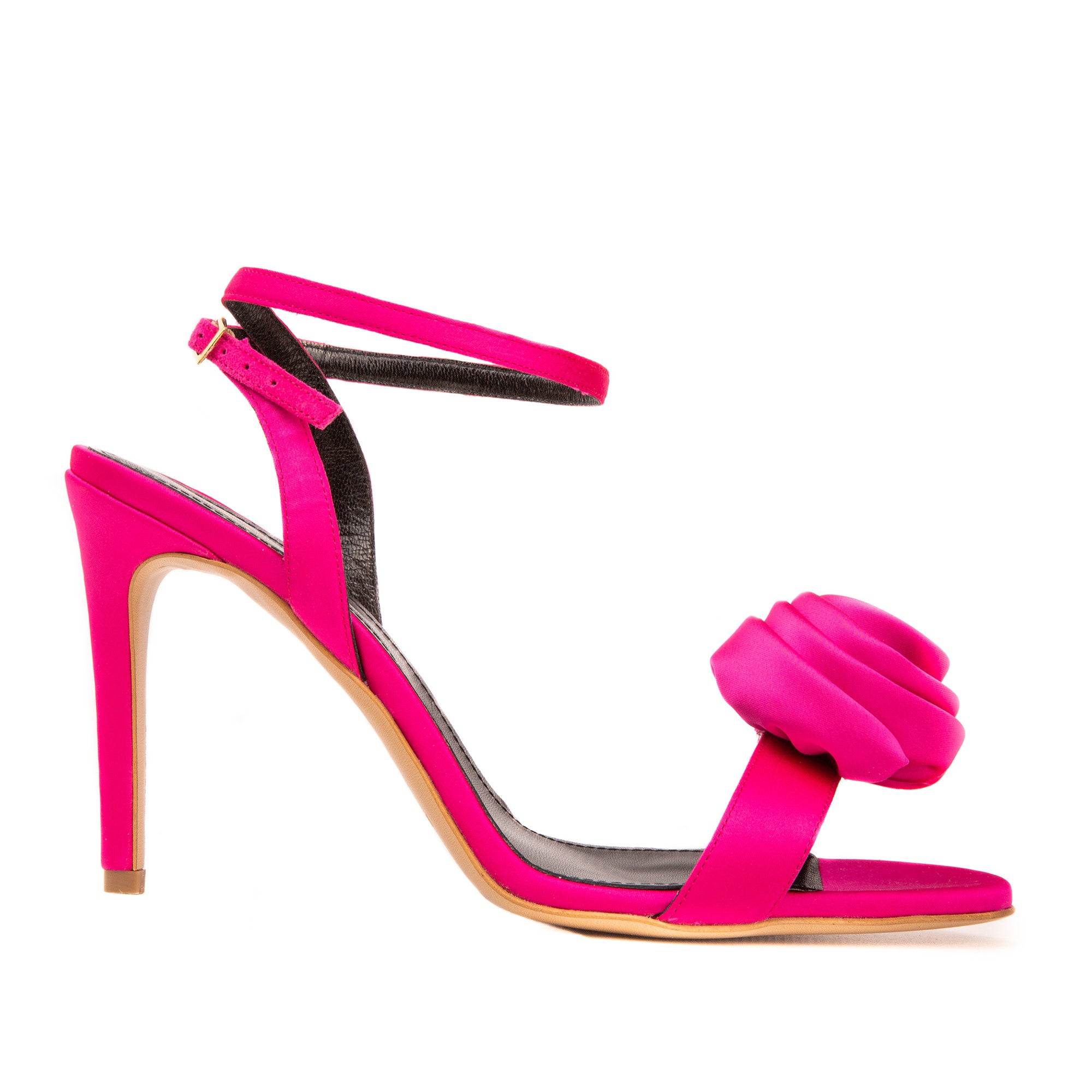 Sandale Lauren cu Floare Satin, Fucsia - 39.5 / 9.5 cm - Gros