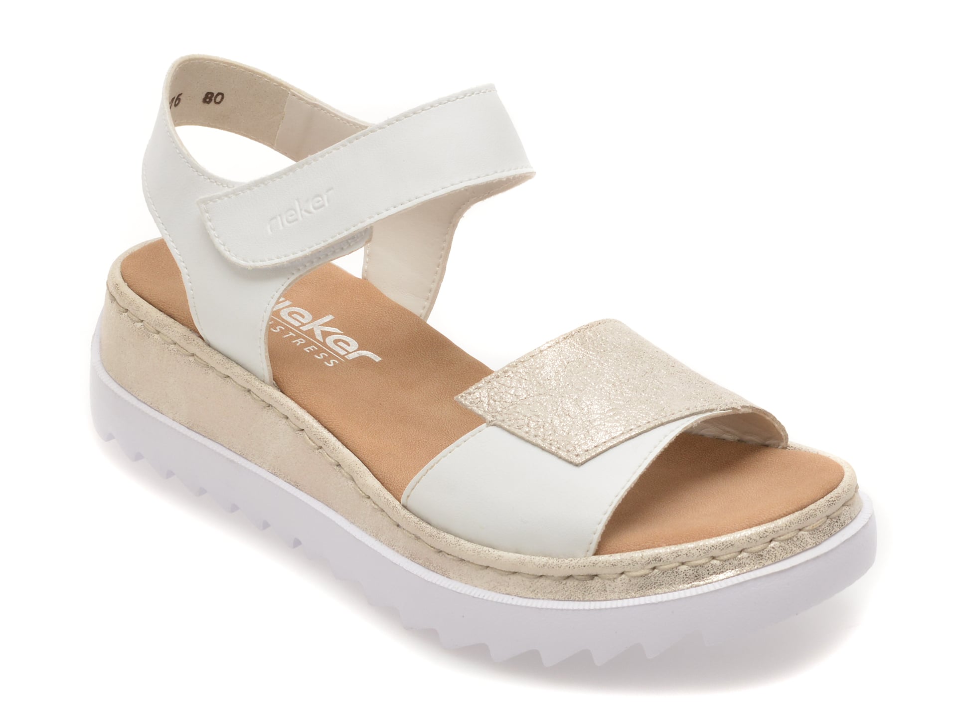 Sandale RIEKER albe, V4476, din piele ecologica
