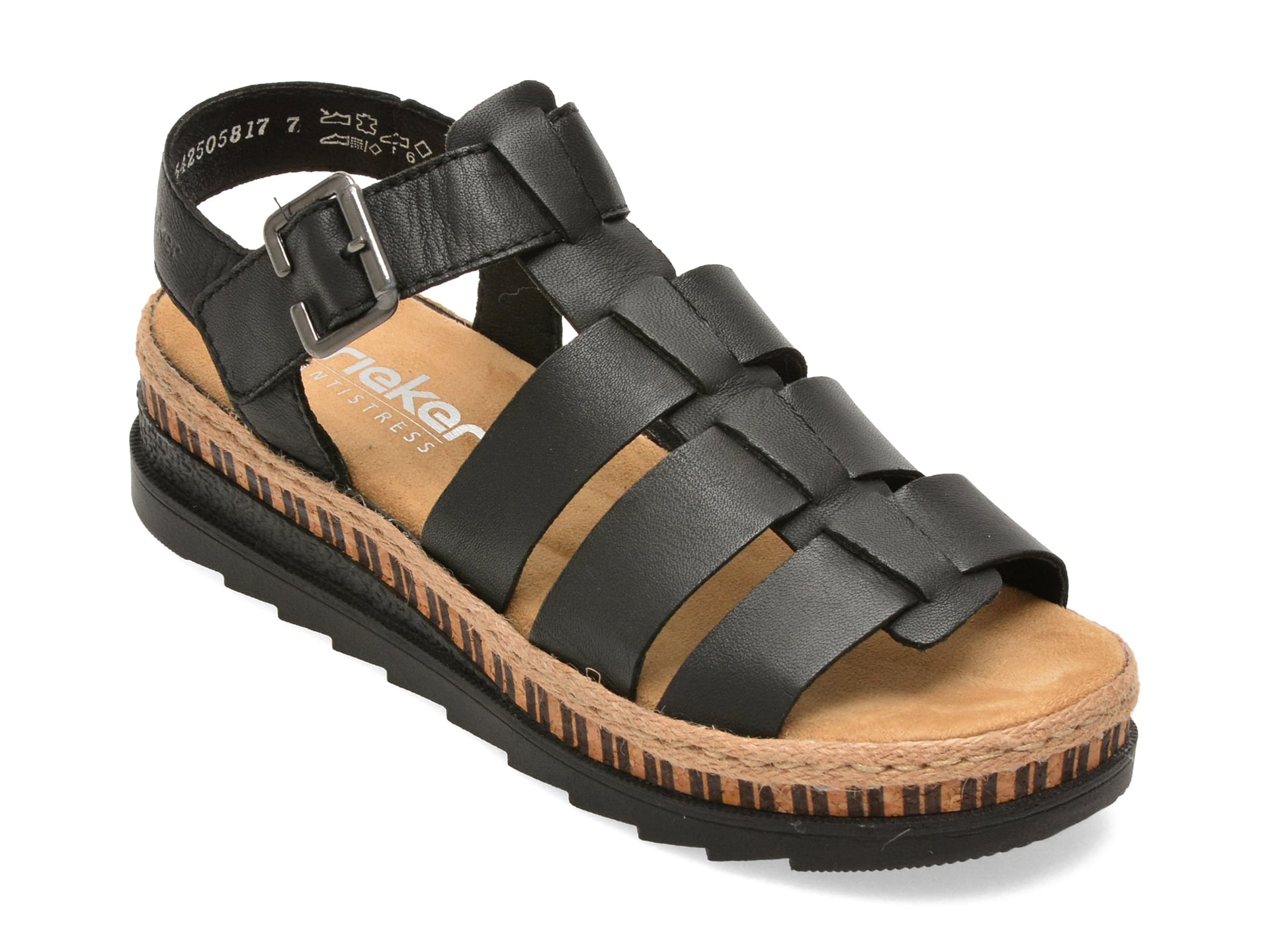Sandale RIEKER negre, V7904, din piele naturala