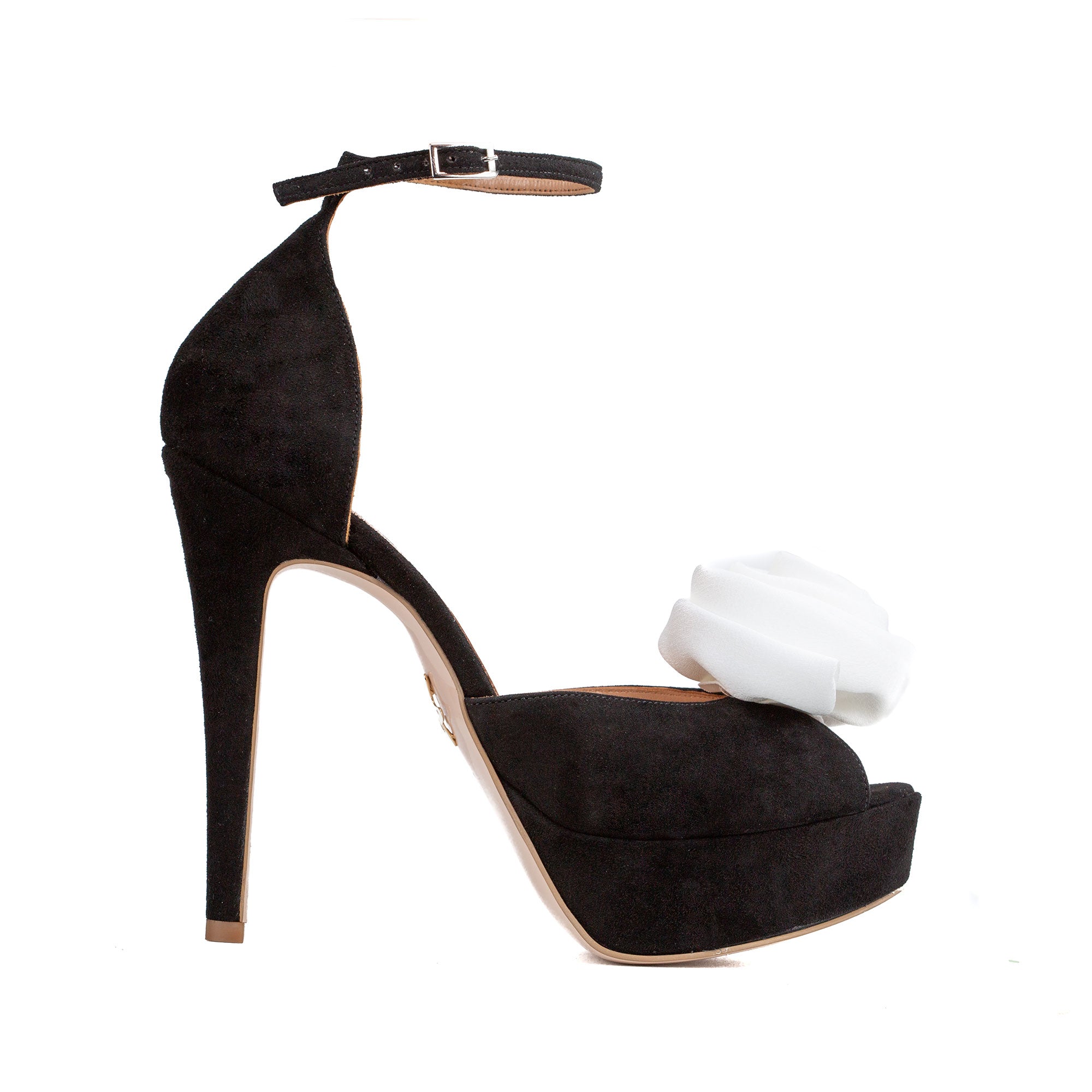 Sandale Rose cu Platforma, Piele Intoarsa, Negru/Alb - 39 / 14 cm - Subtire