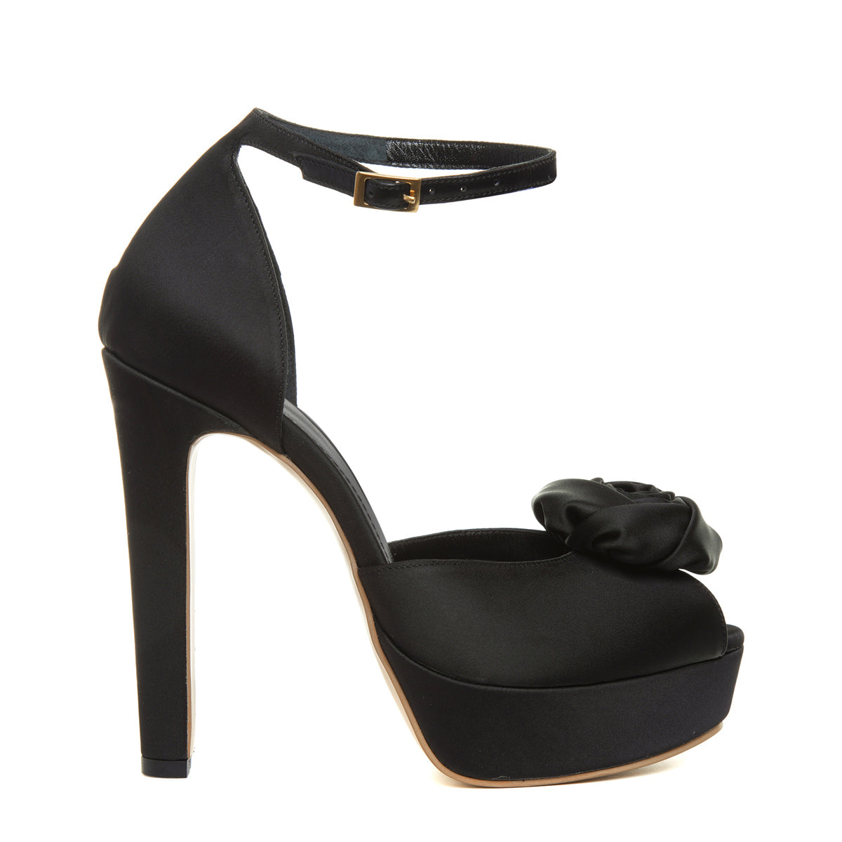 Sandale Rose cu Platforma, Satin Negru - 39 / 14 cm - Subtire