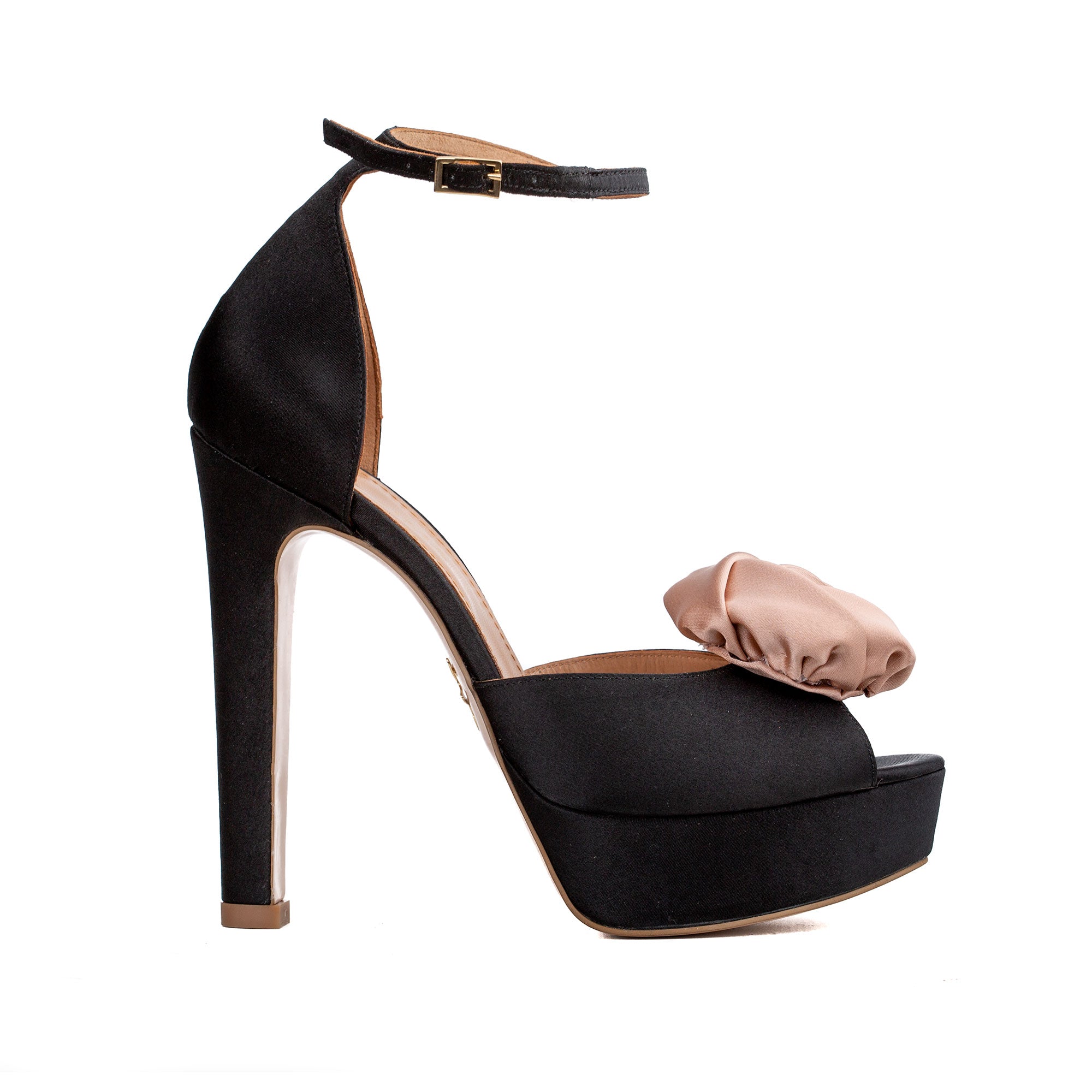 Sandale Rose cu Platforma, Satin Negru/Nude - 37 / 14 cm - Gros