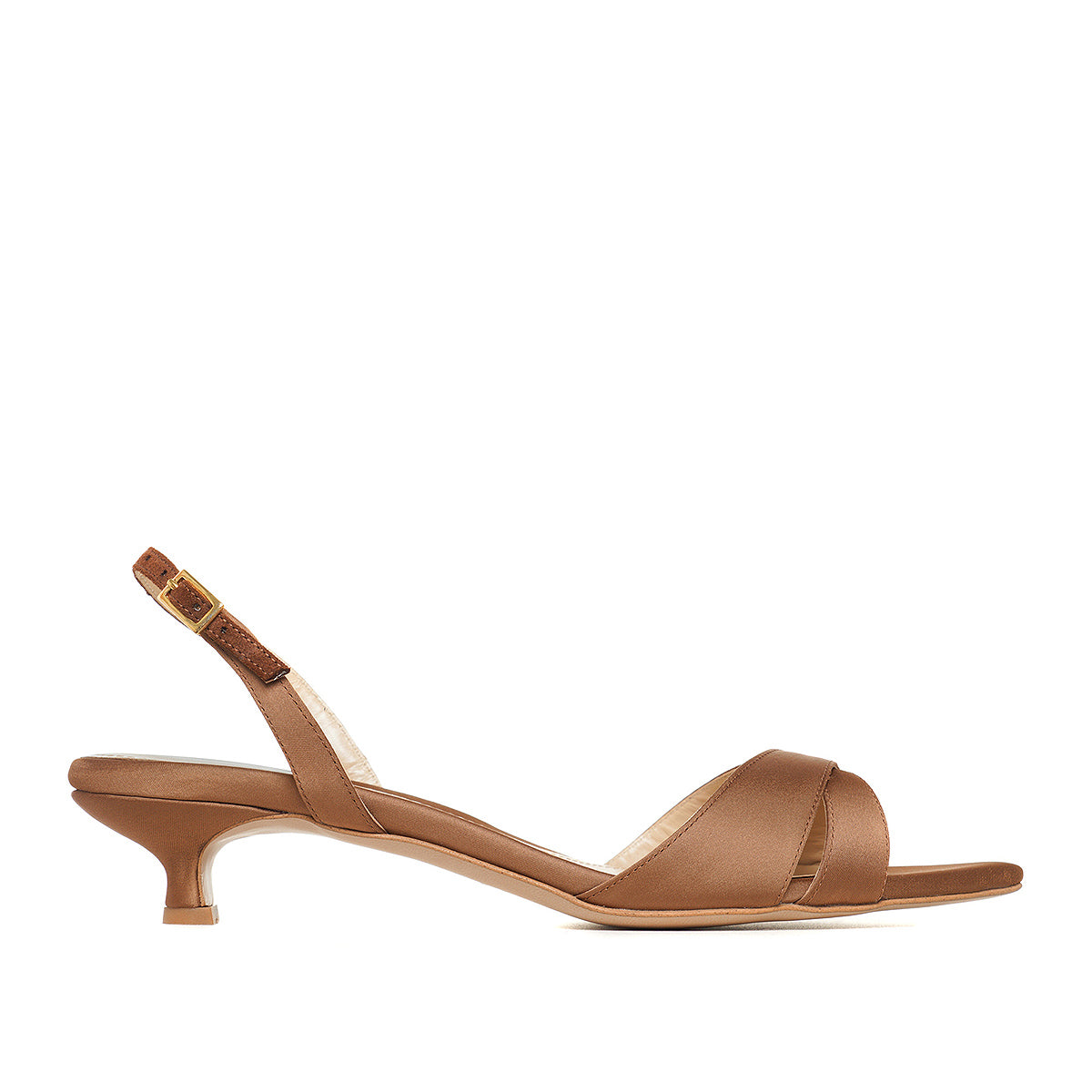 Sandale Thea Satin, Varf Ascutit, Mocha Mousse - Kitten Heels - 38 / 4 cm