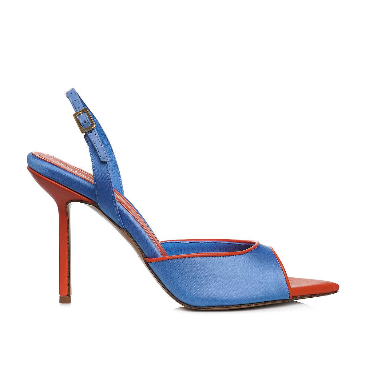 Sandale Vicky Satin-Piele Naturala, Blue/Portocaliu - Premium Collection - 39 / 10 cm